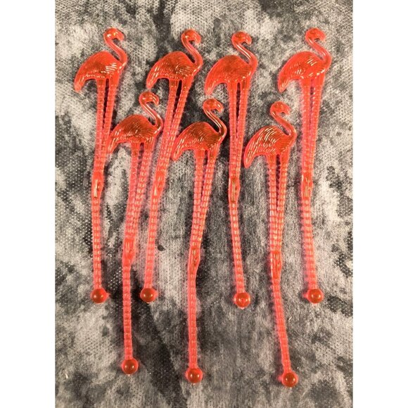 Set Of 7 Vintage Flamingo Drink Stirrers Pink Plastic Retro Cocktail Swizzle - Picture 1 of 1